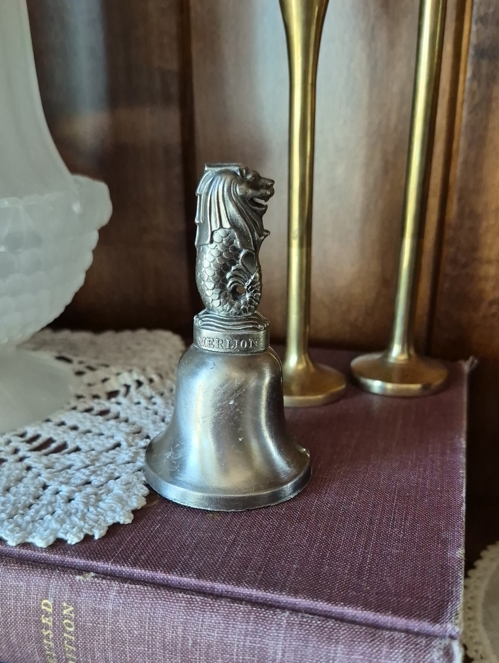 Merlion Brass Finish Decorative Bell - Silver Tone